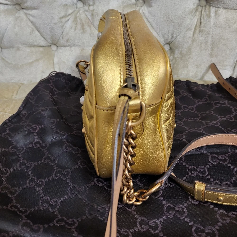 Authentic Gucci Pearl Studded GG Marmont camera bag - Picture 4 of 15
